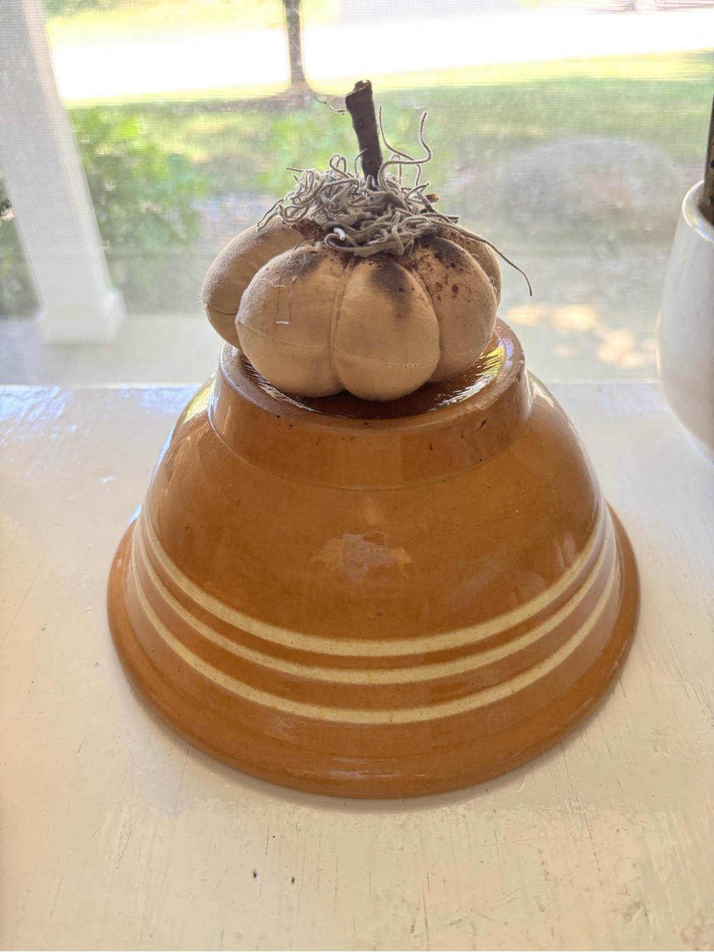 Pumpkins Orange Yelloware Bowl with Cream Stripe - Home Art Accent